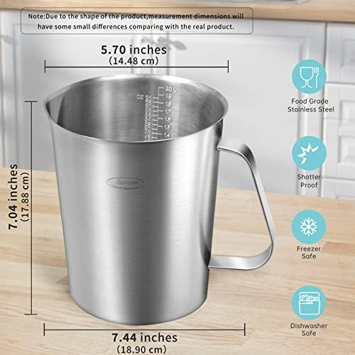 Newness 2 Pack Stainless Steel Measuring Cup, Metal Measuring Cup with Handle (Upgraded, 3 Marking Including Cup/ML/Ounce Scale), 16 Ounces (0.5 Liter, 2 Cup) & 64 Ounces (2.0 Liter, 8 Cup) - Image 4