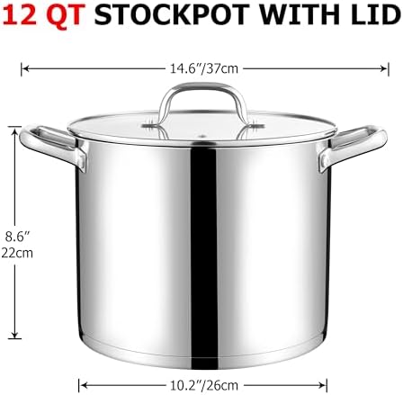 LIANYU 12 QT Stock Pot with Lid, 12 Quart Stainless Steel Soup Pot - Image 2