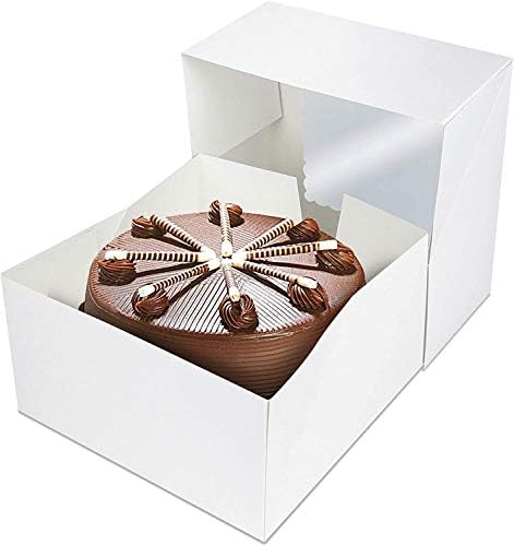 O'CREME White Square Cake Box 8 x 8 x 5 Inch, with Scalloped Window, Kraft Paperboard Bakery Box with Auto-Popup Window - Pack of 5 - Image 3