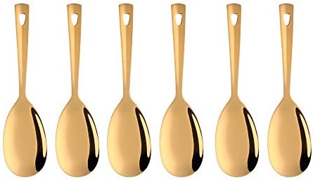 6 Pcs Gold Salad Spoon, Stainless Steel Titanium Plated Salad Servers Set Heavy Duty Mirror Polished Modern Spoons for Home, Kitchen and Restaurant(10.3 inches/26.2cm) by Unknown