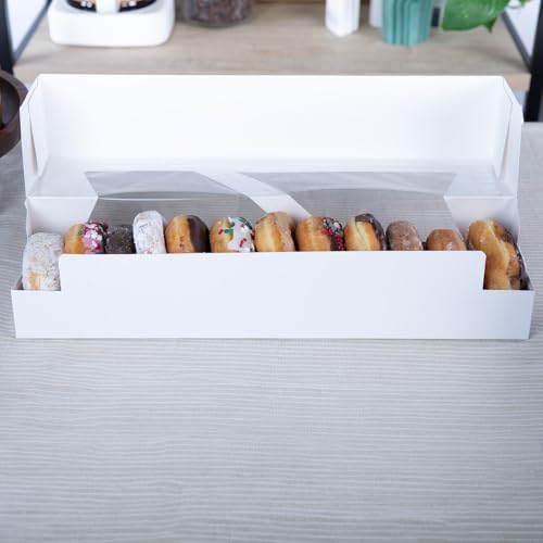 SCT Bakery Automatic Window Bakery Box, Donut Box & Pastry Box (200 Pack), 18 x 4 x 3-1/2 Inch, White Food Tray with Viewing Window, Grease & Moisture Resistant, Recyclable & Compostable, 24323 - Image 5
