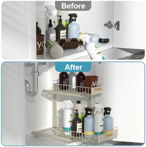 Under Sink Organizer, Pull Out Kitchen Cabinet Organizer 2 Tier Slide Out Under Sink Organizers and Storage, Sink Shelf Cabinet Storage Shelves for Kitchen Bathroom Pantry, Grey - Image 4