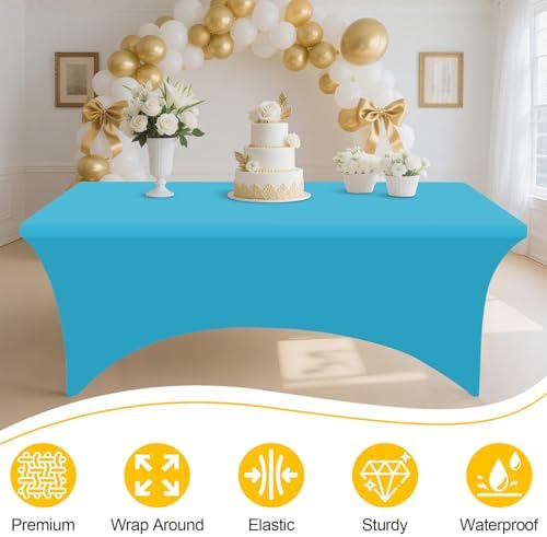 Smiry 2 Pack Spandex Table Cloth 4FT, Elastic Fitted Blue Mist Tablecloth - Image 3