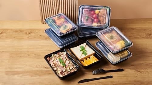 FULIGN 24 oz Meal Prep Containers With Lids Reusable 150 Pack Extra-thick Plastic Food Storage Black Disposable To Go Lunch Box BPA Free Stackable Microwave Dishwasher Freezer Safe - Image 6