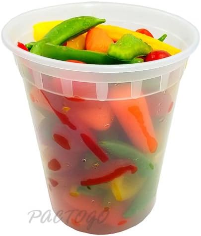 PCM 32 oz. Heavy Duty Round Deli Food Soup Plastic Container w/Lid 100% BPA Free (Pack of 96 Sets) - Image 2
