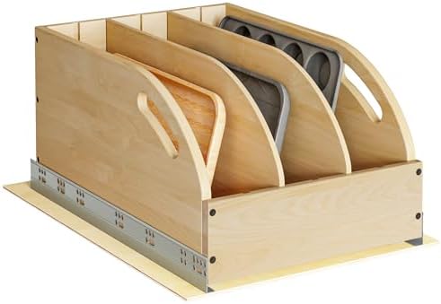 WelFurGeer Birchwood Pot and Pan Organizer with Soft-Close Drawer, Pull Out Cabinet Organizer, Heavy-Duty Slide-Out Storage for Baking Sheets, Cutting Boards, and Kitchen Utensils by WelFurGeer