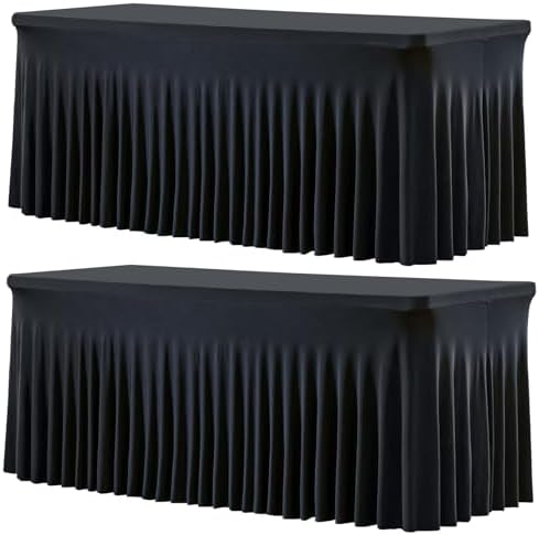 Besutolife 2 Pack Black Spandex Tablecloth for 8ft Rectangle Tables Fitted Table Cloth Stretch Table Covers Skirt 8ft Rectangular Tablecloths for Banquet Parties Wedding Decorations by Besutolife