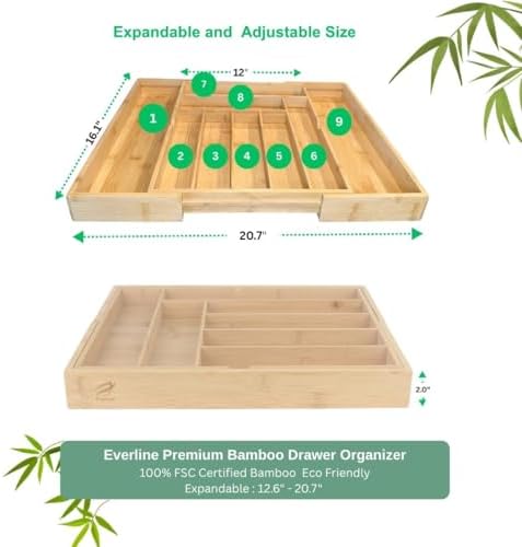 EVERLINE Expandable Bamboo Drawer Organizer for Kitchen Utensils - Image 3