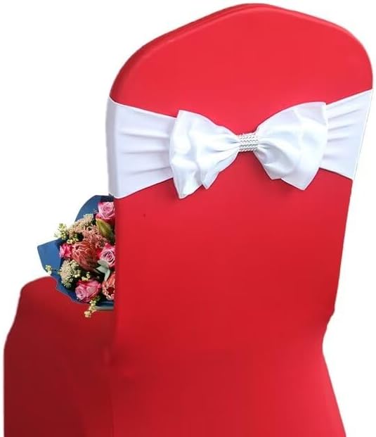 12 PCS Spandex Chair Sash Bow Tied,Elastic Sashes Chair Bands for Wedding Party Reception Events Celebration Banquets Hotel Event Decorations Chairs Decoration(White) by DDCBNS