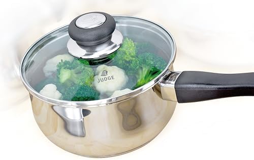 Judge Vista Set of 3 Stainless Steel Pans, 14cm,16cm &18cm Saucepans, Shatterproof Vented Glass Lids, Induction Ready, Oven Safe - Image 3