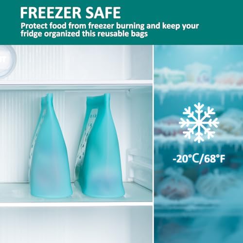 Extra Large Reusable Silicone Food Storage Bags 4 Pack, 0.8 Gallon/3000ml, 100% Silicone Stand-Up Wide-Open Zip-Lock Reusable Bags for Large Items, Microwave Freezer Oven Dishwasher Safe, Aqua - Image 4