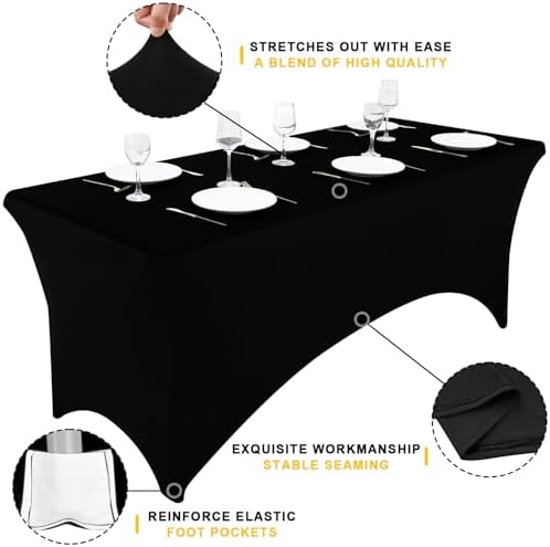 Smiry 2 Pack Spandex Table Cloth 6FT, Elastic Fitted Black Tablecloth - Image 2