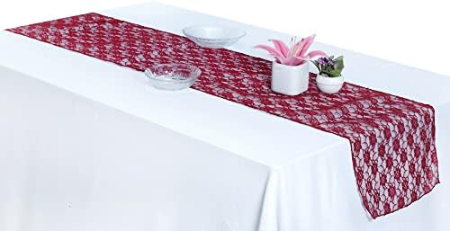 MDS Pack of 10 Wedding 12 x 108 inches Lace Table Runner for Wedding, Decorations for Birthday Parties, Banquets, Graduations, Engagements, and Runners fit Rectangle, Round Table- Maroon - Image 3