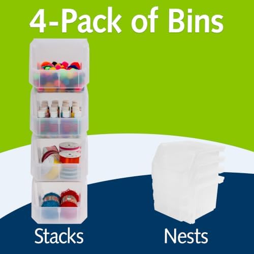 ReadySpace Medium-Tall Stackable Plastic Storage Bins, 4-Pack, Clear - Image 3
