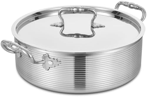 Inqibee 7 QT Stainless Steel Braiser Rondeau Pot with Lid, Riveted Handle by INQIBEE