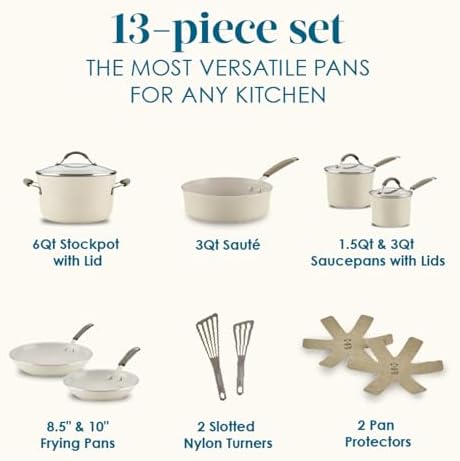 Rachael Ray Cucina Ceramic Nonstick Cookware Pots and Pans Set, 13-Piece, Almond - Image 2