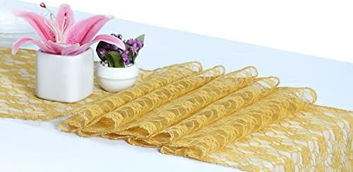 MDS Pack of 12 Wedding 12 x 108 inches Lace Table Runner for Wedding, Decorations for Birthday Parties, Banquets, Graduations, Engagements, Suitable All Dinner Tables - Gold - Image 2