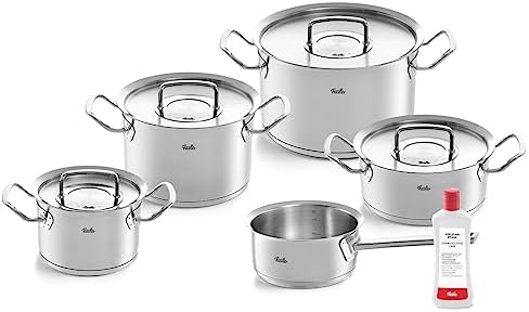 Fissler Original Profi Collection Stainless Steel Saucepan Set, 5 Pieces, Includes Metal Lid + Free Stainless Steel Care - Induction [Exclusive to Amazon], Silver by Fissler