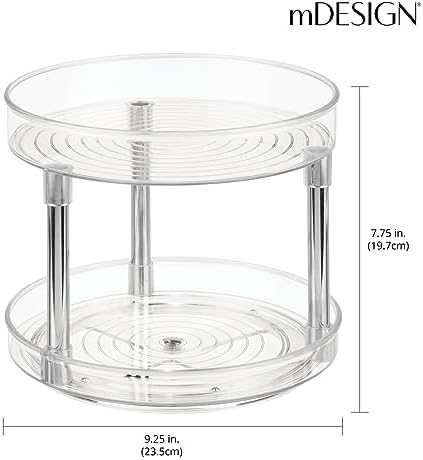 mDesign 2-Tier Lazy Susan Turntable for Kitchen Cabinets, Shelf, Table, Countertop, 9" Multi Level Rotating Organizer Carousel, Storage Turntable Organizer, Ligne Collection, 2 Pack, Clear/Chrome - Image 4