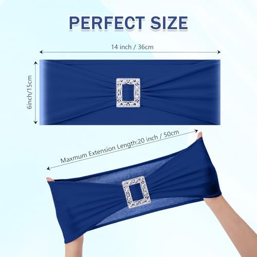 Joccun 120 PCS Spandex Chair Sashes Bows Stretch Chair Cover Band with Buckle Slider Universal Elastic Chair Ties for Wedding Banquet Party Event Decoration (Navy) - Image 2