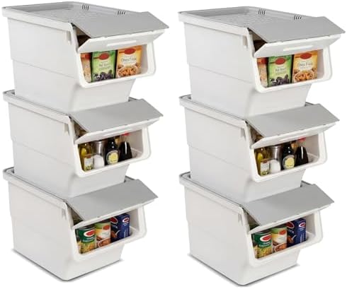 GIANTEX 6 Pack Plastic Stackable Storage Bins with Lids & Wheels, 12.5 QT by Giantex