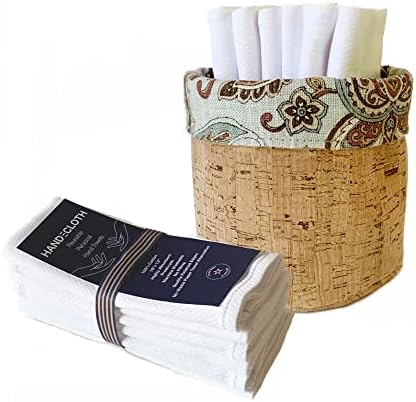Reusable Paper Towel Set/Towels and Cork Fabric Basket/American Made/Machine Washable/Absorbent/Durable/Quality Edges/No Pilling (Paisley & Cork Leather Basket, 12 Cloths) by HANDECLOTHbyTutenago