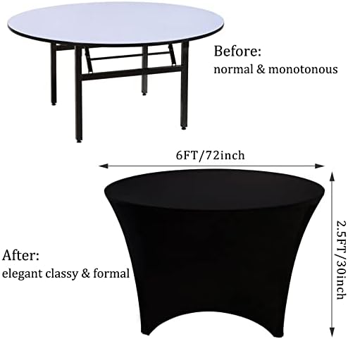 2 Pack 6FT Round Spandex Tablecloth 72" Round Elastic Table Cover Washable Wrinkle Resistant Fitted Table Cloth for Wedding Party Birthday Banquet Bar Events(Black) - Image 2