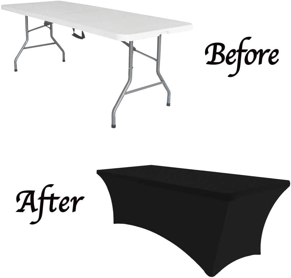 MDS® Pack of 2 Spandex Tablecloth 6FT Tight Fitted Stretch Table Cover – Washable Wrinkle-Free Reusable Elastic Patio Tablecloth for Wedding, Party, Banquet, Trade Show, Event Décor - Black - Image 5