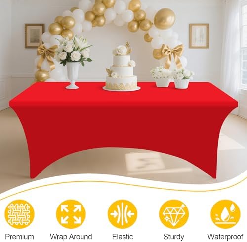 Smiry 2 Pack Spandex Table Cloth 8FT, Elastic Fitted Red Tablecloth - Image 4