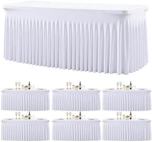 6 Pack White Table Cloth for 6 Foot Rectangle Tables Spandex Fitted Tablecloth 6ft Stretch Table Covers Skirt White Banquet Tablecloths Wrinkle Free Tablecloth for Party Wedding Birthday Event by Tao-GePartyDecorations