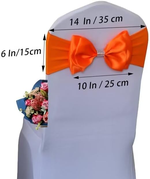 10 PCS Spandex Chair Sash Bow Tied,Elastic Sashes Chair Bands for Wedding Party Reception Events Celebration Banquets Hotel Event Decorations Chairs Decoration(Orange) - Image 2