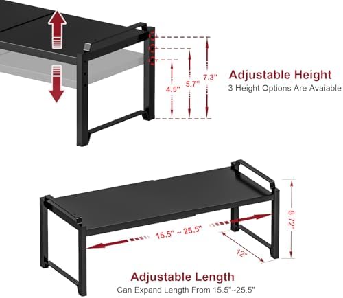 X-cosrack 12" Wide 100LBS Loading-Bearing Heavy Duty Kitchen Storage Shelf, Expandable Cabinet Shelf Organizer, Stackable Adjustable Storage Shelves for Kitchen Cabinet Cupboard Pantry Counter - Image 2