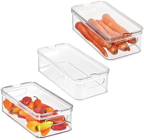 iDesign Stackable Fridge Organizer Bins with Lids for Fresh Produce - Set of 3 - Clear by iDesign