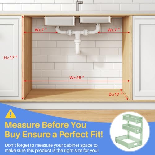 Under Sink Organizer, 3-Tier Thickened Metal Pull out Cabinet Organizer Shelf, Height Adjustable Slide out Storage Drawer Rack for Kitchen Bathroom Pantry Laundry Home Organization, 1-Pack, Green - Image 2