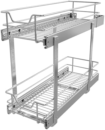 2 Tier Pull Out Cabinet Organizer 9" W X 22" D, Chromed, Full Slide Out by STORKING