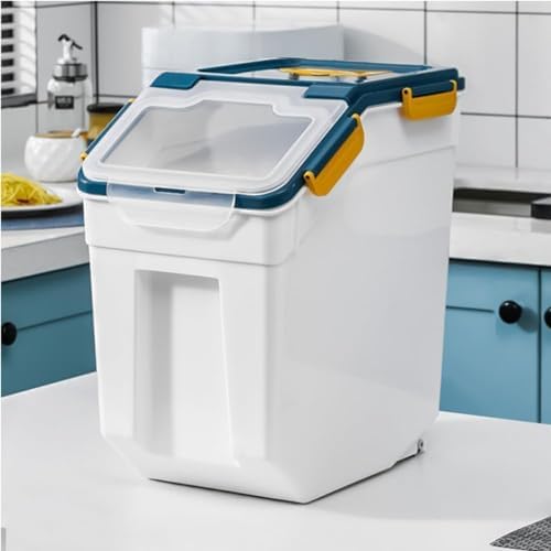 25LB Large Flour Storage Container Bin,4 Pack Airtight Plastic with Wheels Seal Locking Lid Dispenser Organizer Storage Bin with Measuring Cup & Scoop for Flour, Rice, Grain 100LBS Total - Image 2