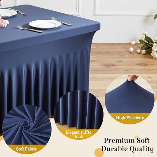 2 Pack Navy Blue Spandex Table Covers & Table Skirt for 6FT Rectangle Tables - Fitted 6 Foot Stretch Fabric Tablecloth with Pleats, Wrinkle Free for Weddings, Parties, Craft Fairs & Folding Tables - Image 5