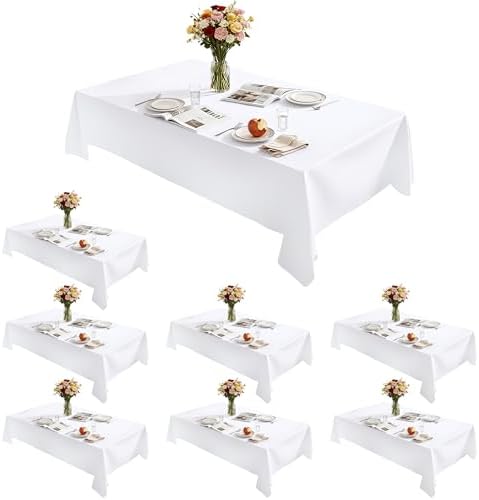 Rectangle Tablecloth 60" x 84", White Washable Polyester Table Cloth, Wipeable Table Cover for Dining, Wedding, Birthday, Party, Banquet Decor, 8 Pack by Lemict