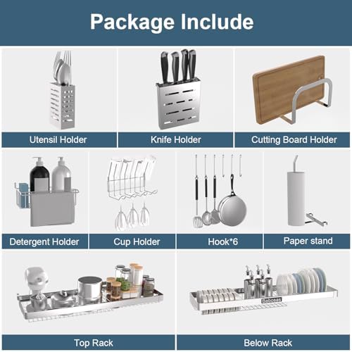 Over The Sink Dish Drying Rack,3 Tier Adjustable Length (25.5'' to 37.4'') Full Stainless Steel Large Storage Kitchen Dish Rack,For Kitchen Counter Expandable Multifunctional Organizers,Silver - Image 5
