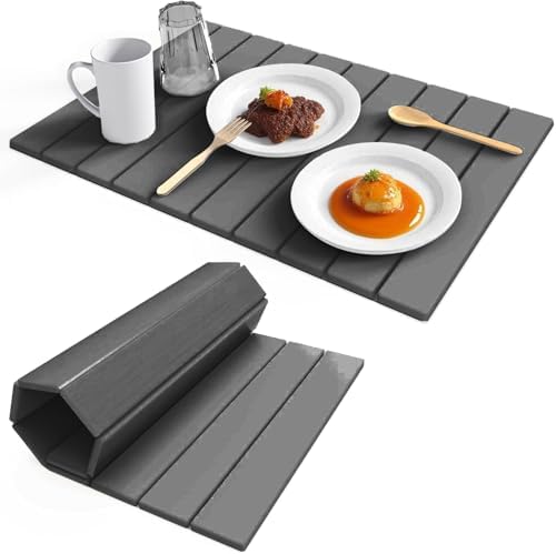 Stone dish drying mats for kitchen counter, large 23.6"L x 15.4"W foldable diatomite dish stone drying mat, quick dry extra fast absorbent roll up rack, stone dish drying mat (Gray, Large) by Unknown