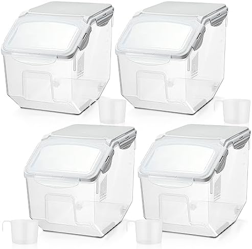 Umigy 4 Pack Rice Storage Container Flour Storage Bin with Wheels White Plastic Airtight Lid Boxes for Dog Pet Food Cereal Grain Dry Food (10 Liter / 20 lbs) by Umigy