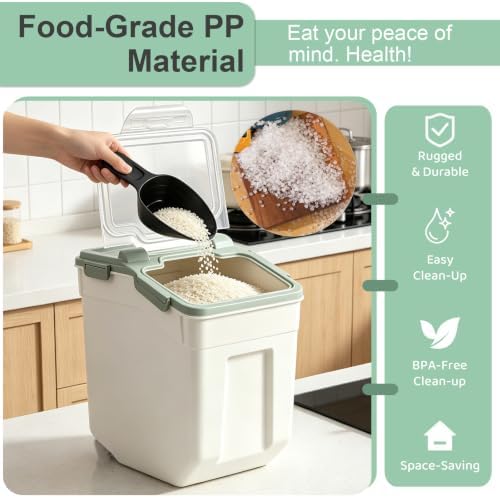 50 lb Large Food Grade Container for Rice Flour Sugar, Green, 4 Pack - Image 6