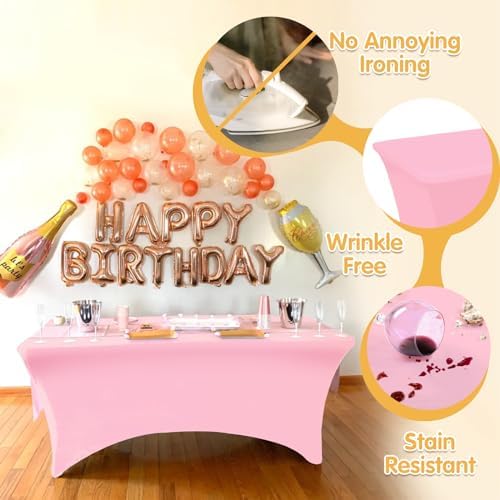 BRILLMAX 6 Pack Pink Spandex Table Covers for 6ft Rectangle Tables - Image 3