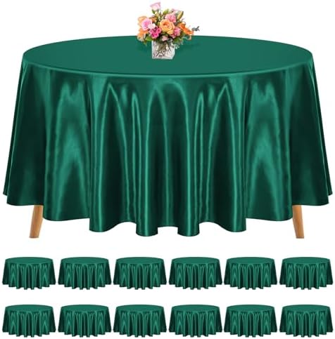 12 Pack 108 Inch Round Satin Tablecloth, Hunter Green by REWOMC