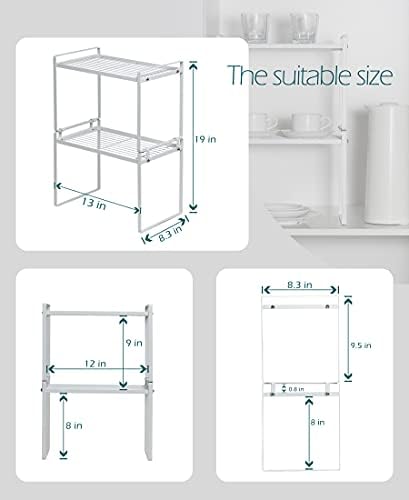 Shantton 2pk Kitchen Cabinet Shelf Counter Organizer Rack Pantry Storage Bathroom Bedroom Office Table Desk Space Saving Steel Frame Stackable Rust Resistant Non Slip White-Tall- L13in W8.3in H9.5in | 2-Pack Stackable Metal Riser Holds 40LBS with Non-S... - Image 3