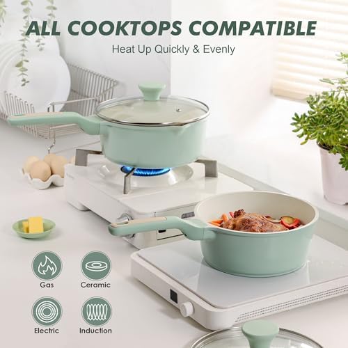 SENSARTE Ceramic Nonstick Saucepan with Lid 1.5 QT, PTFE/PFAS Free, Green - Image 3