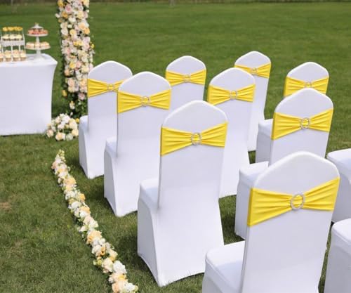 Yellow Chair Sashes 100 Pack, Spandex Yellow Chair Bands Sashes for Wedding Birthday Gender Reveal Party Decor, Chairs Ties - Image 4