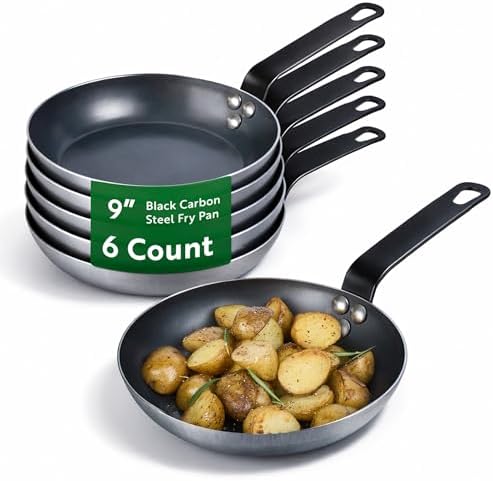 Restaurantware Carbon Steel Fry Pan 6 Count 9 Inch Durable Nonstick Fry Pan, Black Skillets With Triple-Riveted Handle, Steel, Black, Versatile Cooking For Induction And Oven-Friendly Uses by Restaurantware