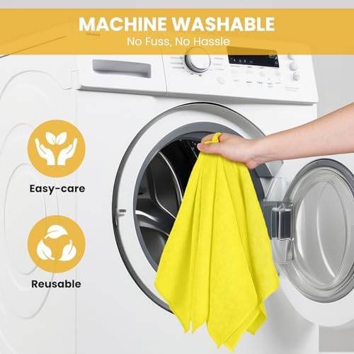 SIFANGKE Microfiber Cleaning Cloth, 12 Pack Yellow Cleaning Rags for Housekeeping, Reusable Microfiber Towels for Car, Kitchen, Bathroom and Household Cleaning Supplies, 11.8"X11.8" - Image 7