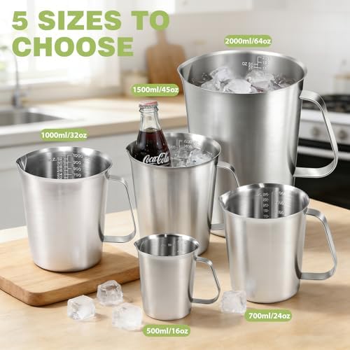Stainless Steel Measuring Cups 2-Pack, Unbreakable Metal Measuring Cup Set with Easy-Read OZ/ML Marks & Secure Grip Handle, Ideal for Kitchen, Baking, Bar, Party & Pet Food (48 oz+48 oz) - Image 5